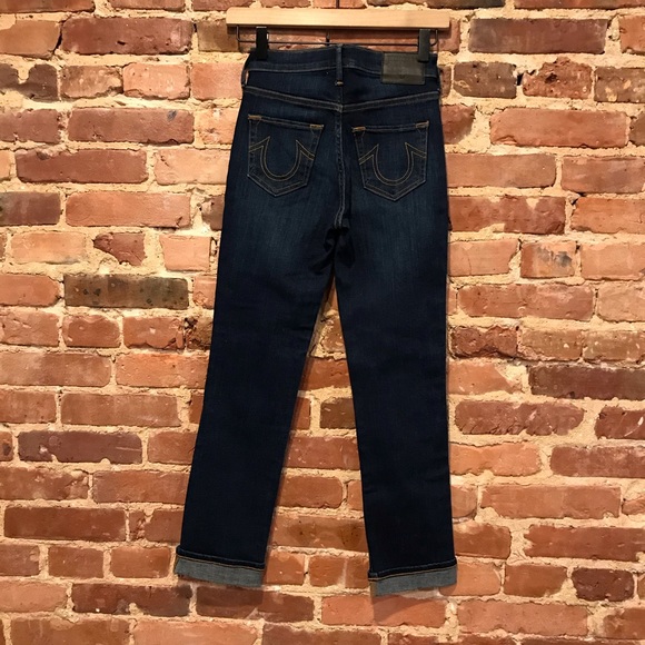 True Religion Cora High Rise Straight Crop Cropped Cuff Jeans Size 23 Dark Wash - Picture 3 of 5